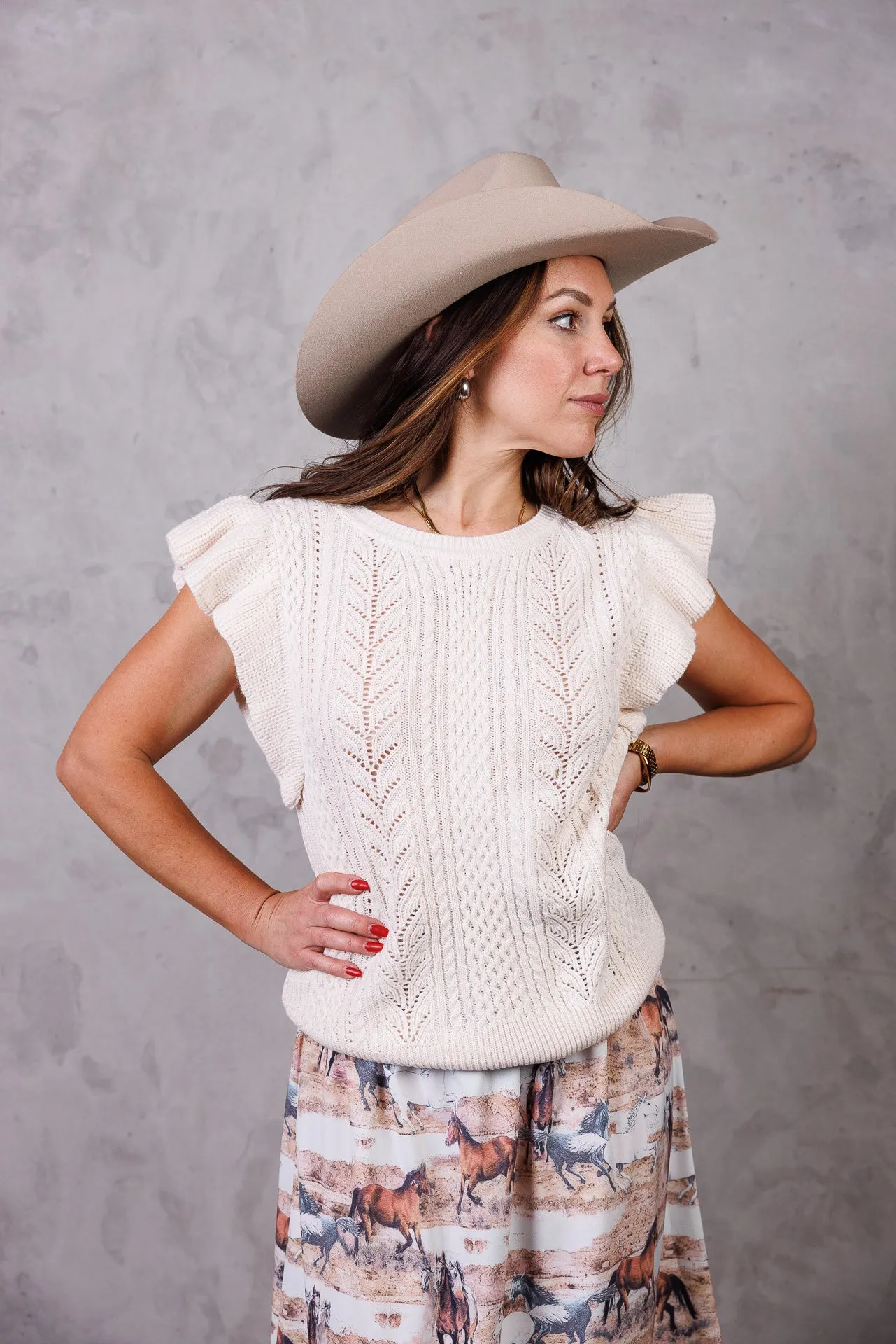 Ruffled Sleeve Sweater Top