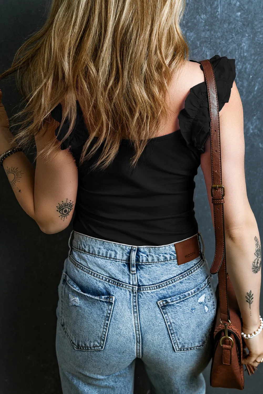 Ruffled Straps Slim Tank Top