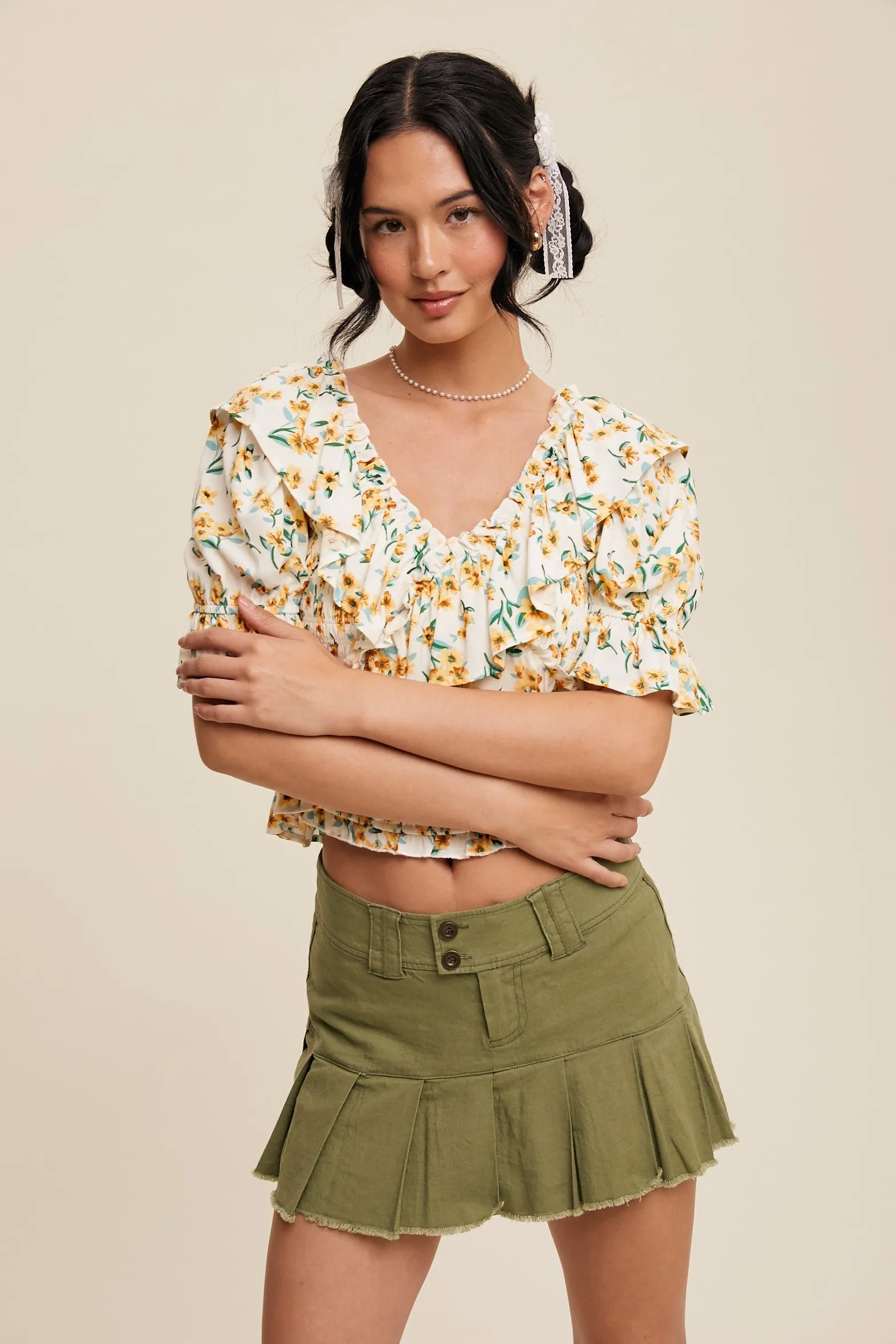 Ruffled V-neck Blouse (C47)
