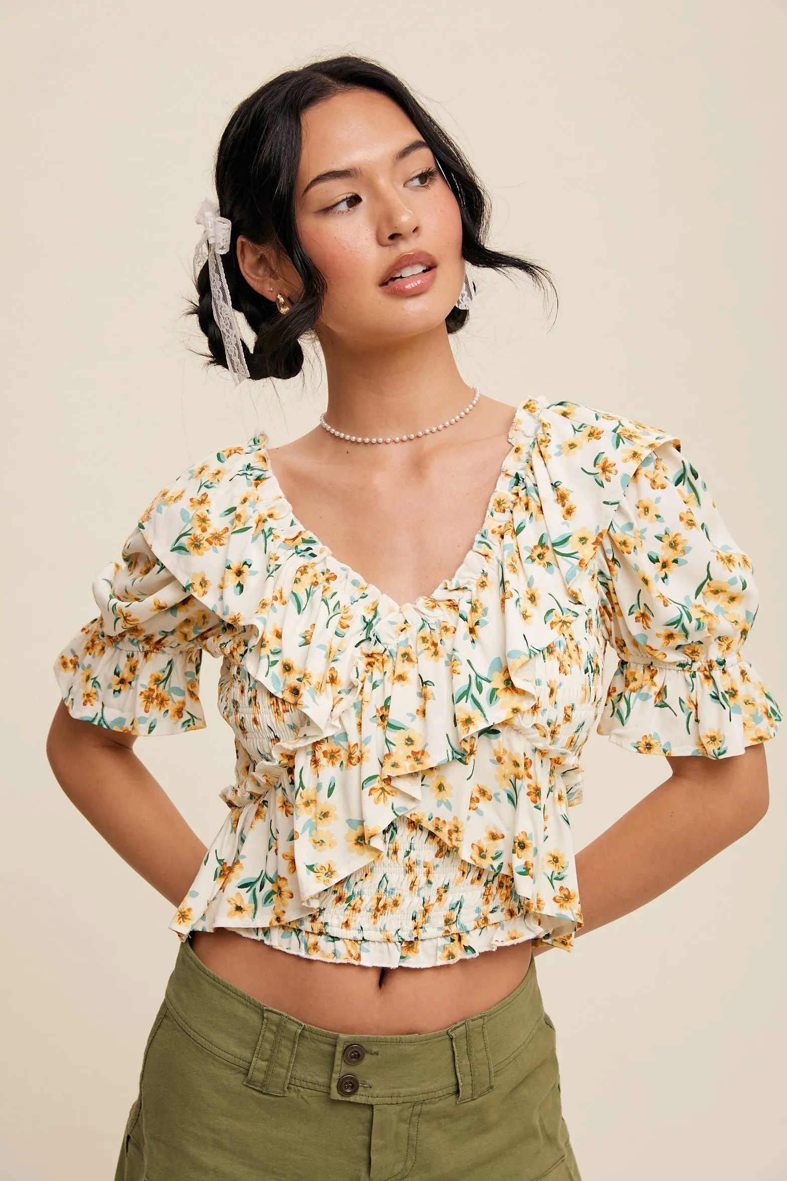 Ruffled V-neck Blouse (C47)