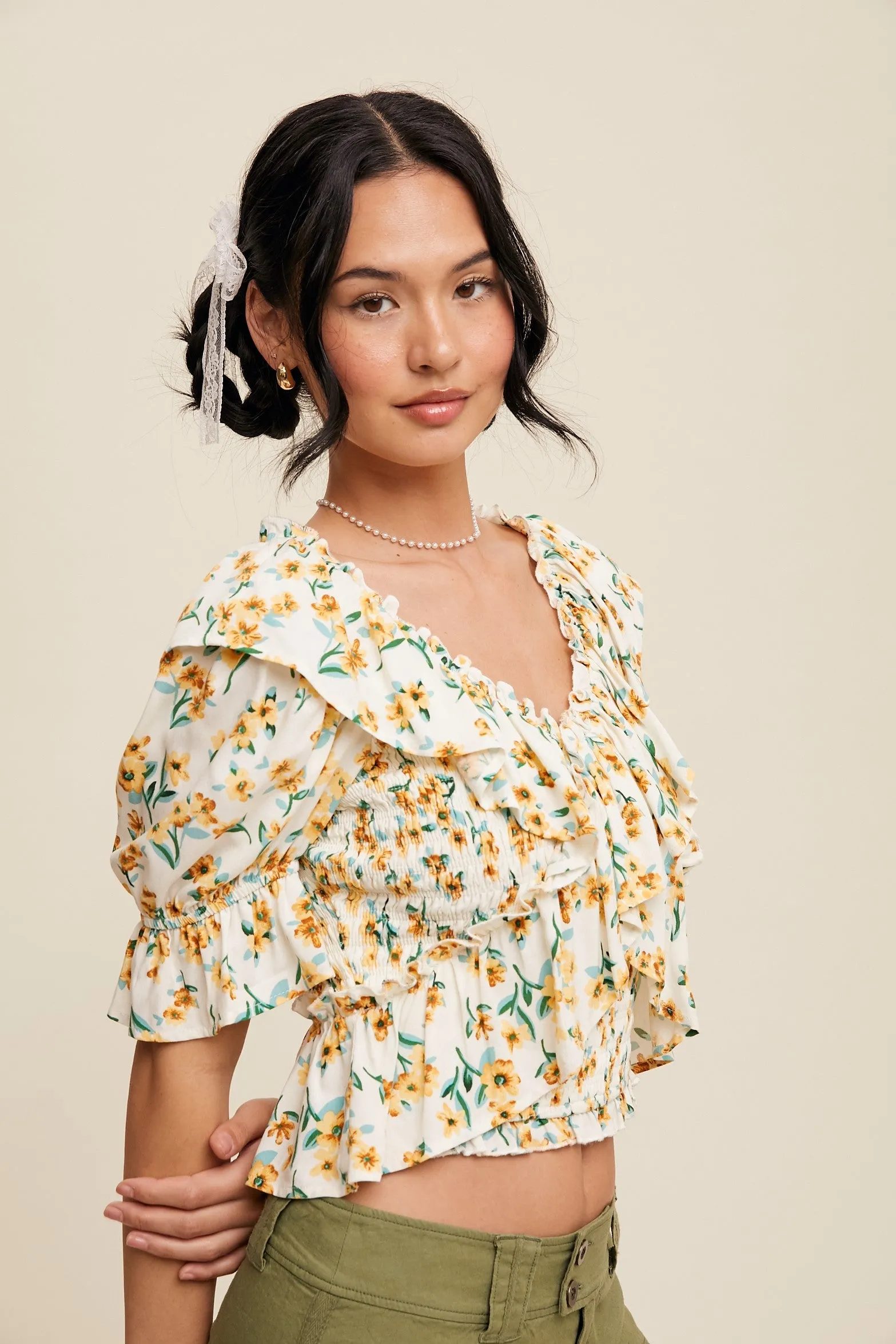 Ruffled V-neck Blouse (C47)