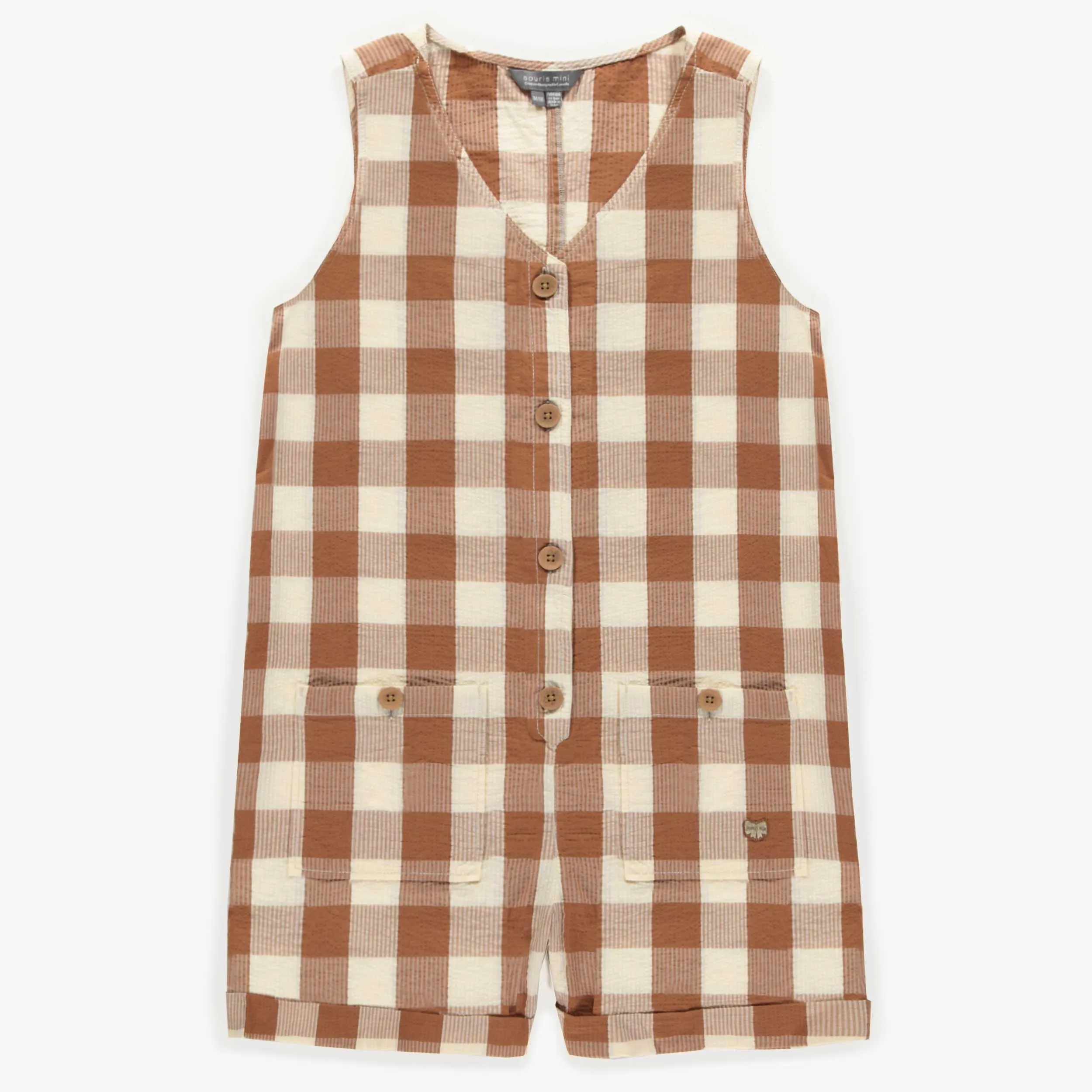 Salopette brune à carreaux en coton, adulte || Brown plaid overall in cotton, adult