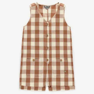 Salopette brune à carreaux en coton, adulte || Brown plaid overall in cotton, adult