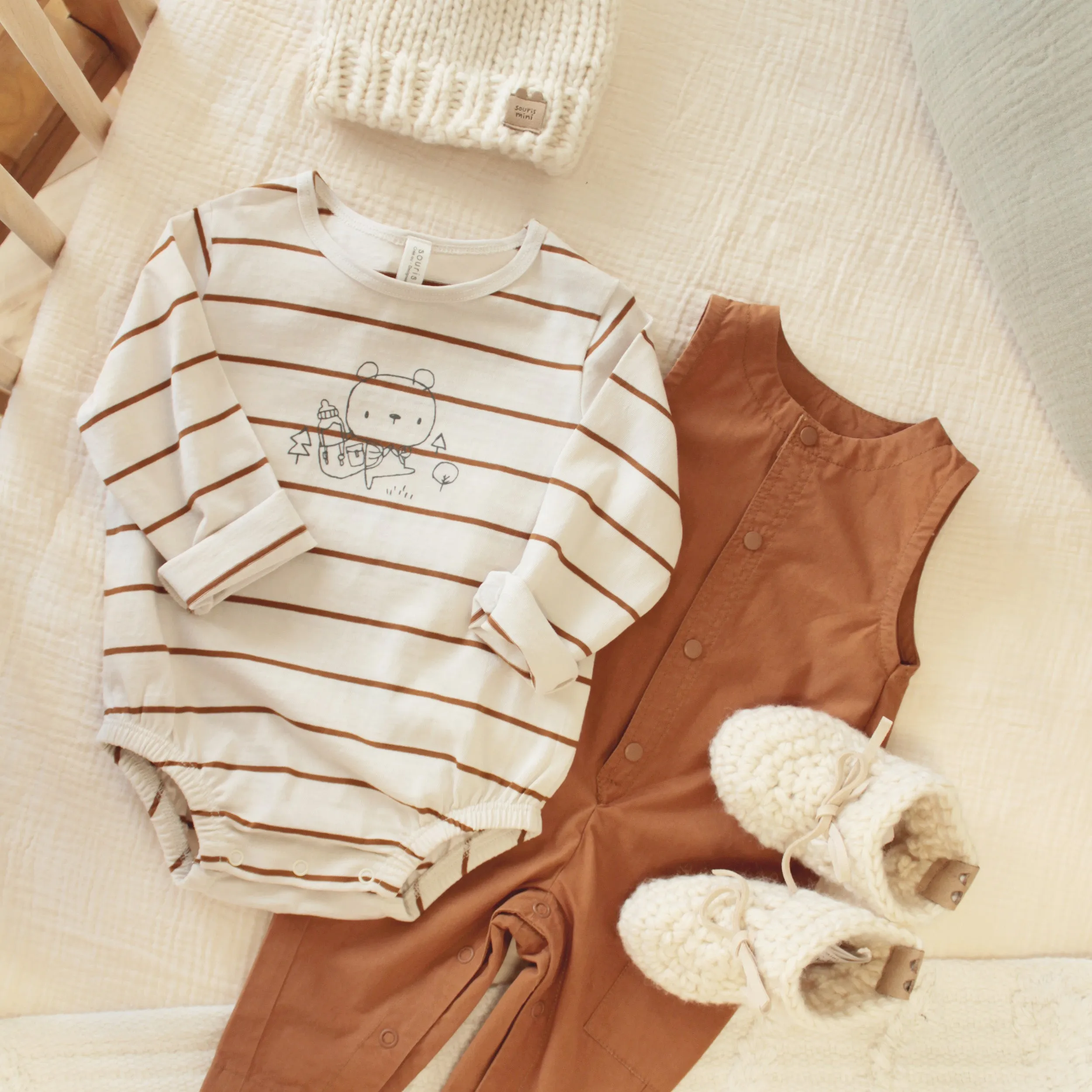 Salopette brune en coton, naissance || Brown overall in cotton, newborn