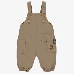 Salopette coupe décontractée sable en denim coloré extensible, bébé || Sand-colored casual overalls in stretch denim, baby