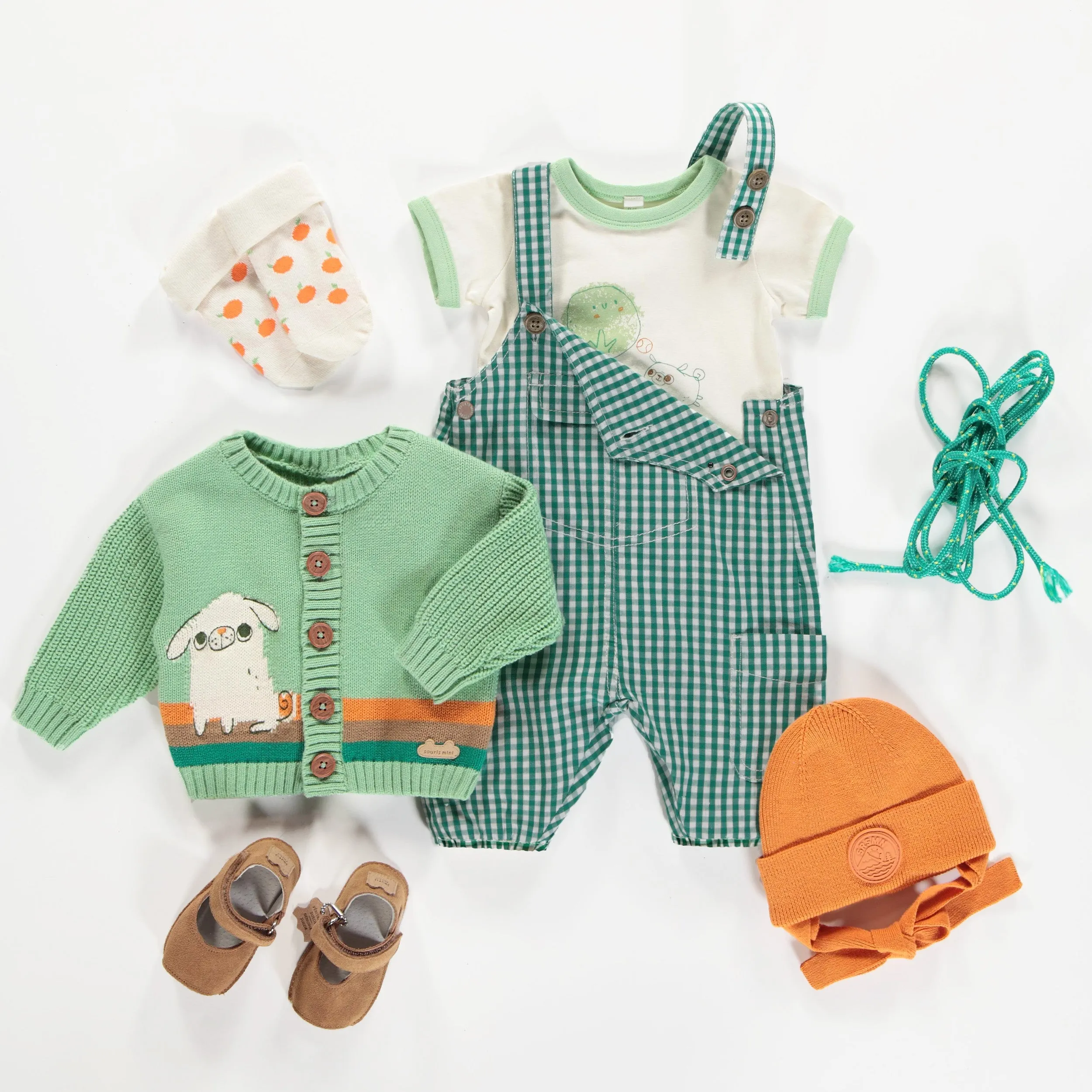 Salopette coupe décontractée verte à carreaux, naissance || Plaid green relaxed fit overall, newborn