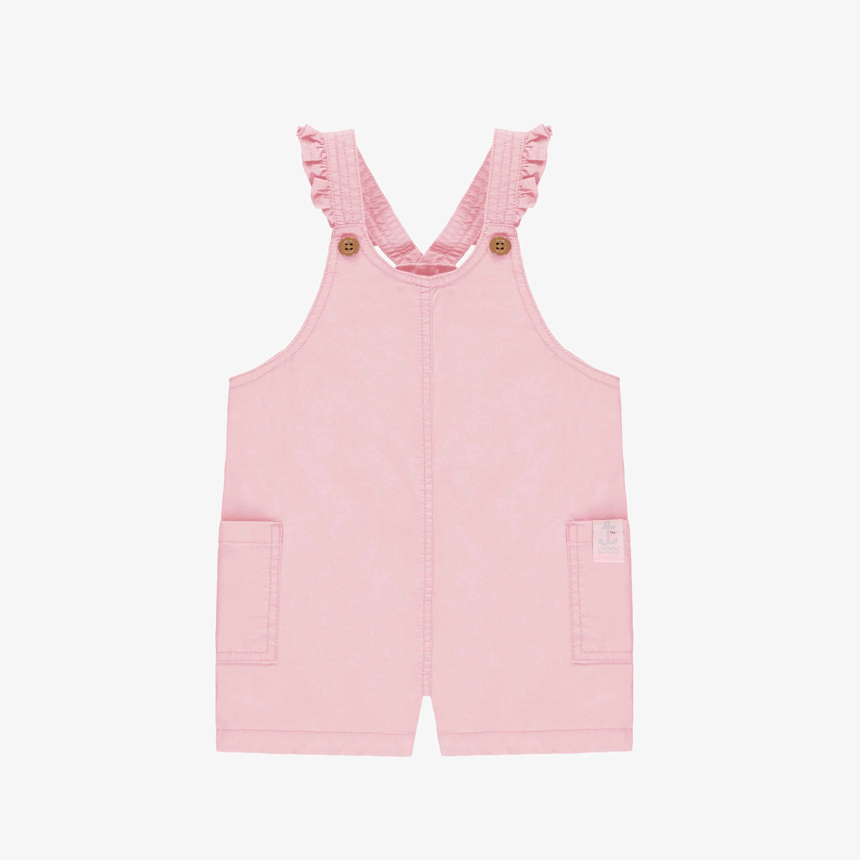 Salopette courte rose avec bretelles à volants en coton, bébé || Short pink overall with ruffled straps in cotton, baby
