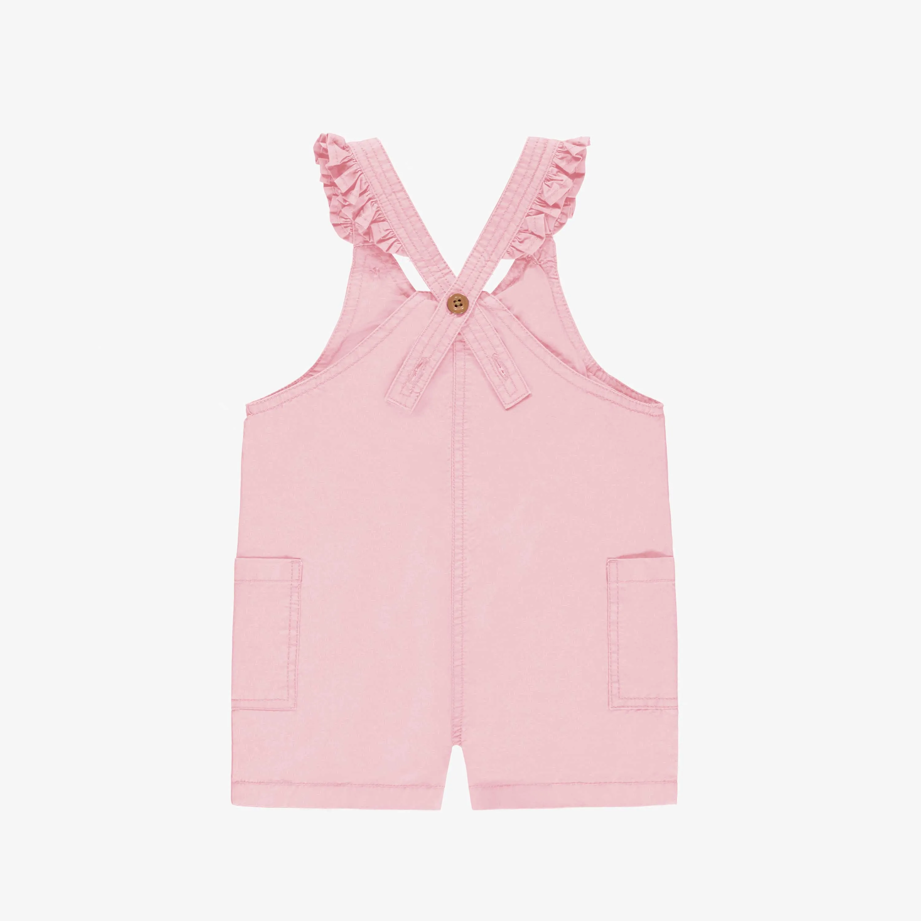 Salopette courte rose avec bretelles à volants en coton, bébé || Short pink overall with ruffled straps in cotton, baby