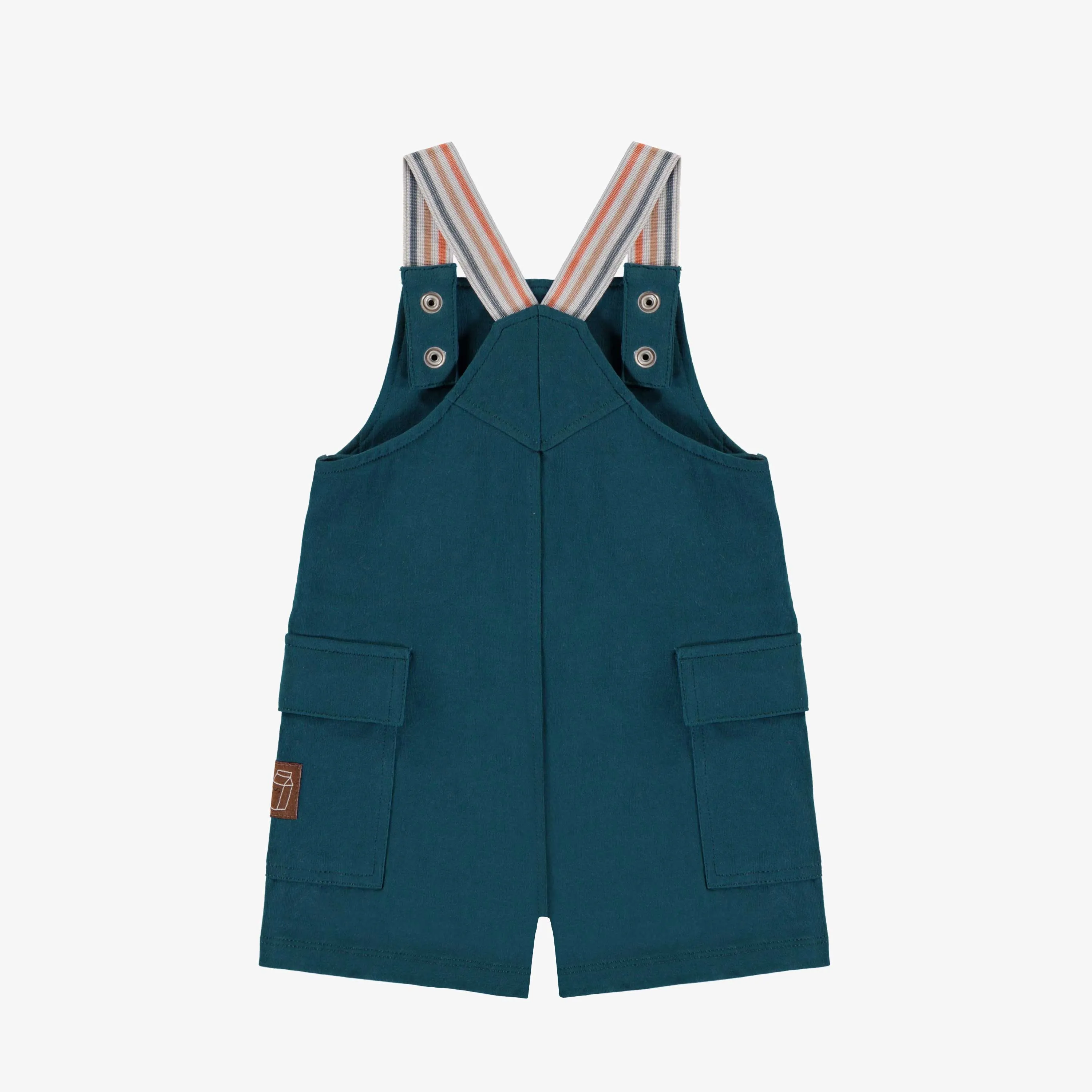 Salopette courte turquoise en coton, bébé || Short turquoise overall in cotton, baby