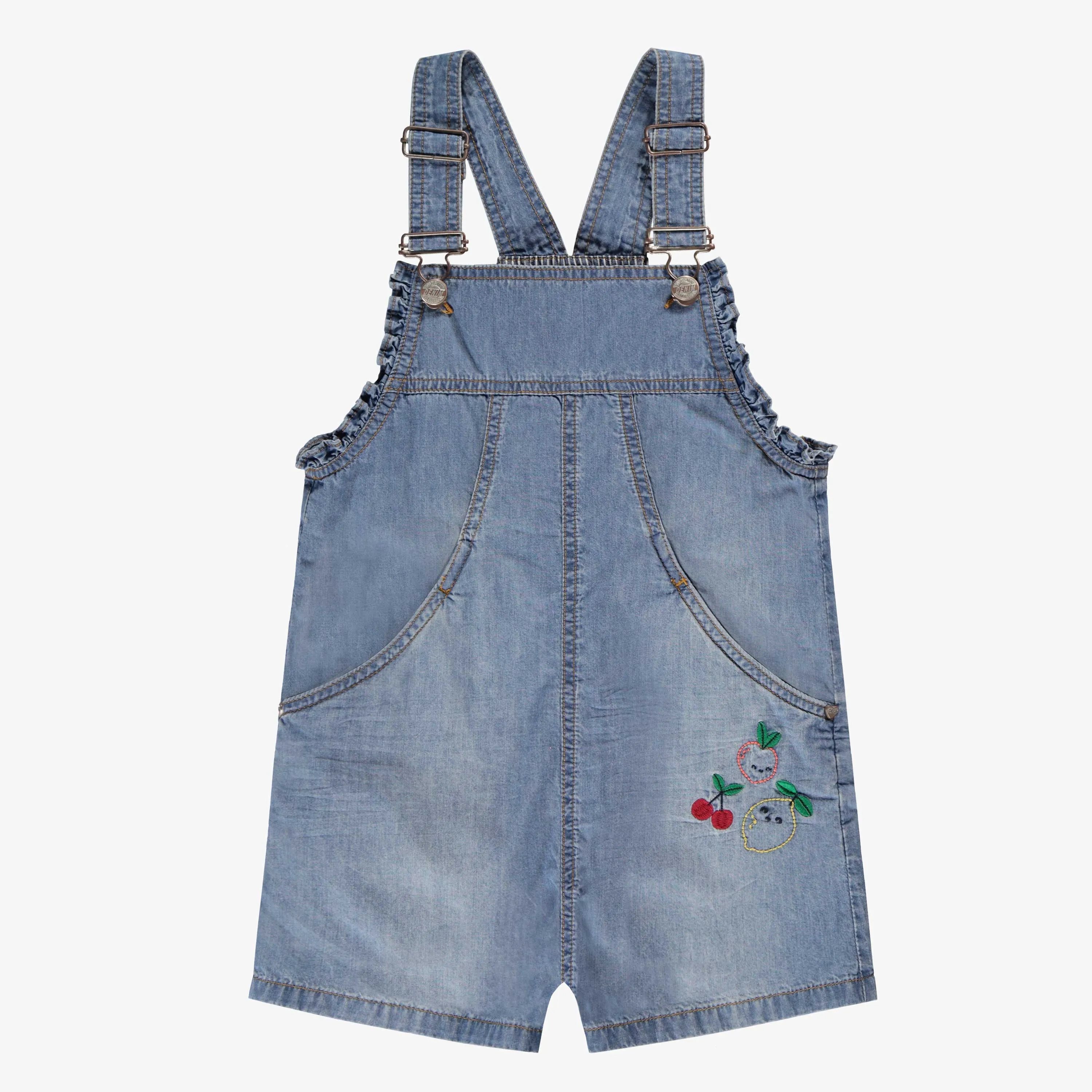 Salopette en denim bleu pâle avec broderie, enfant || Light blue denim overalls with embroidery, child