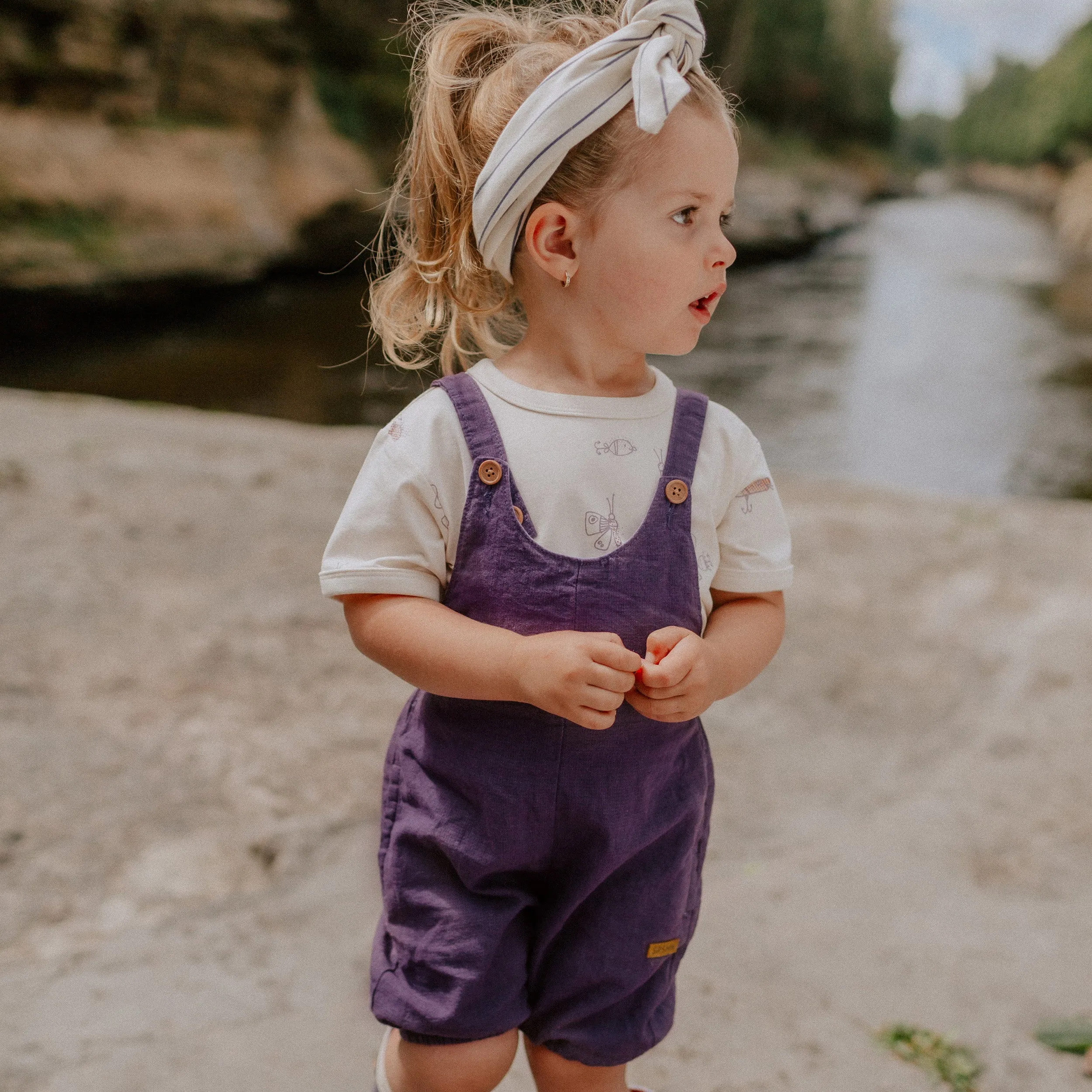 Salopette mauve ample en lin, bébé || Purple loose fit overall in linen, baby