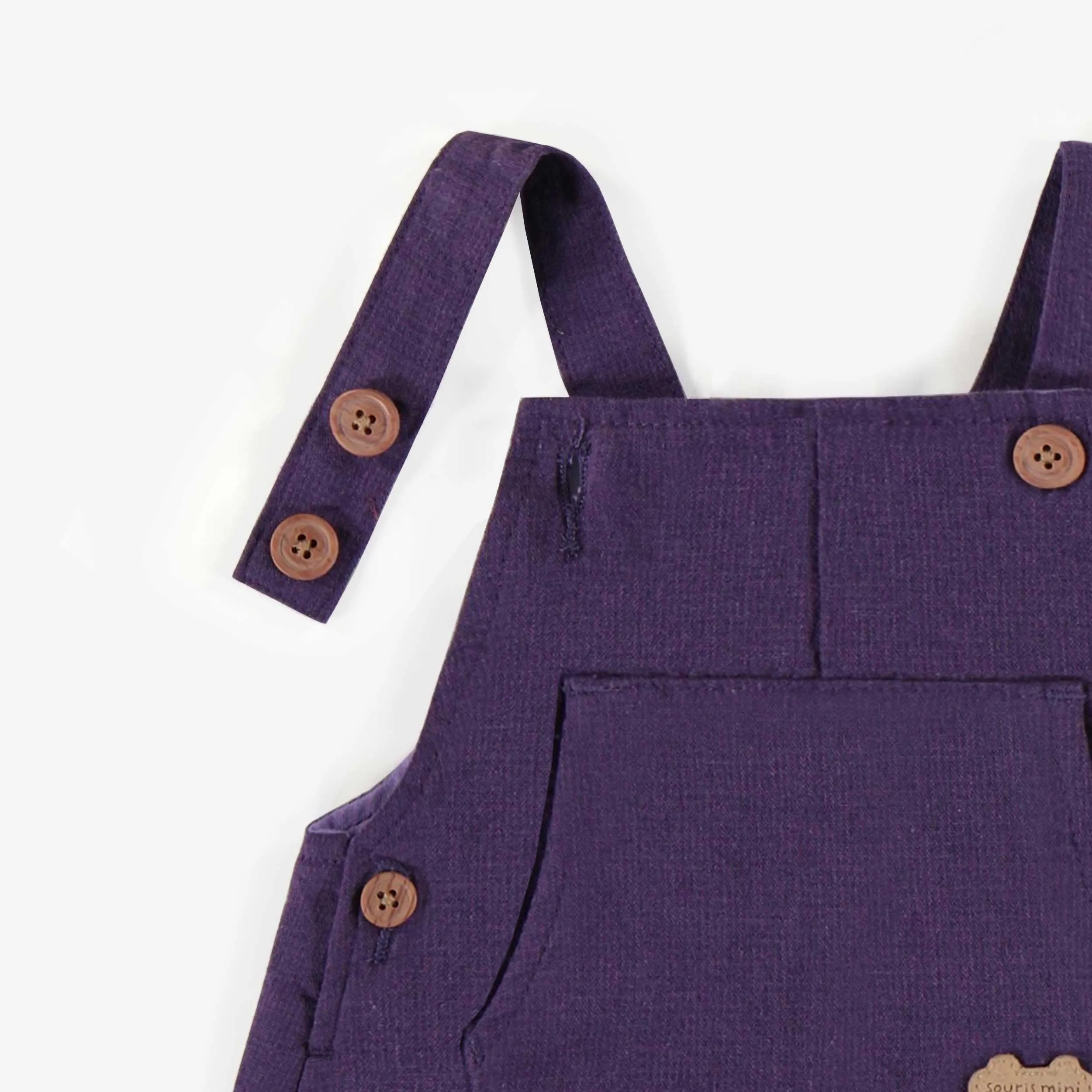 Salopette mauve ample en lin, naissance || Purple loose fit overall in linen, newborn