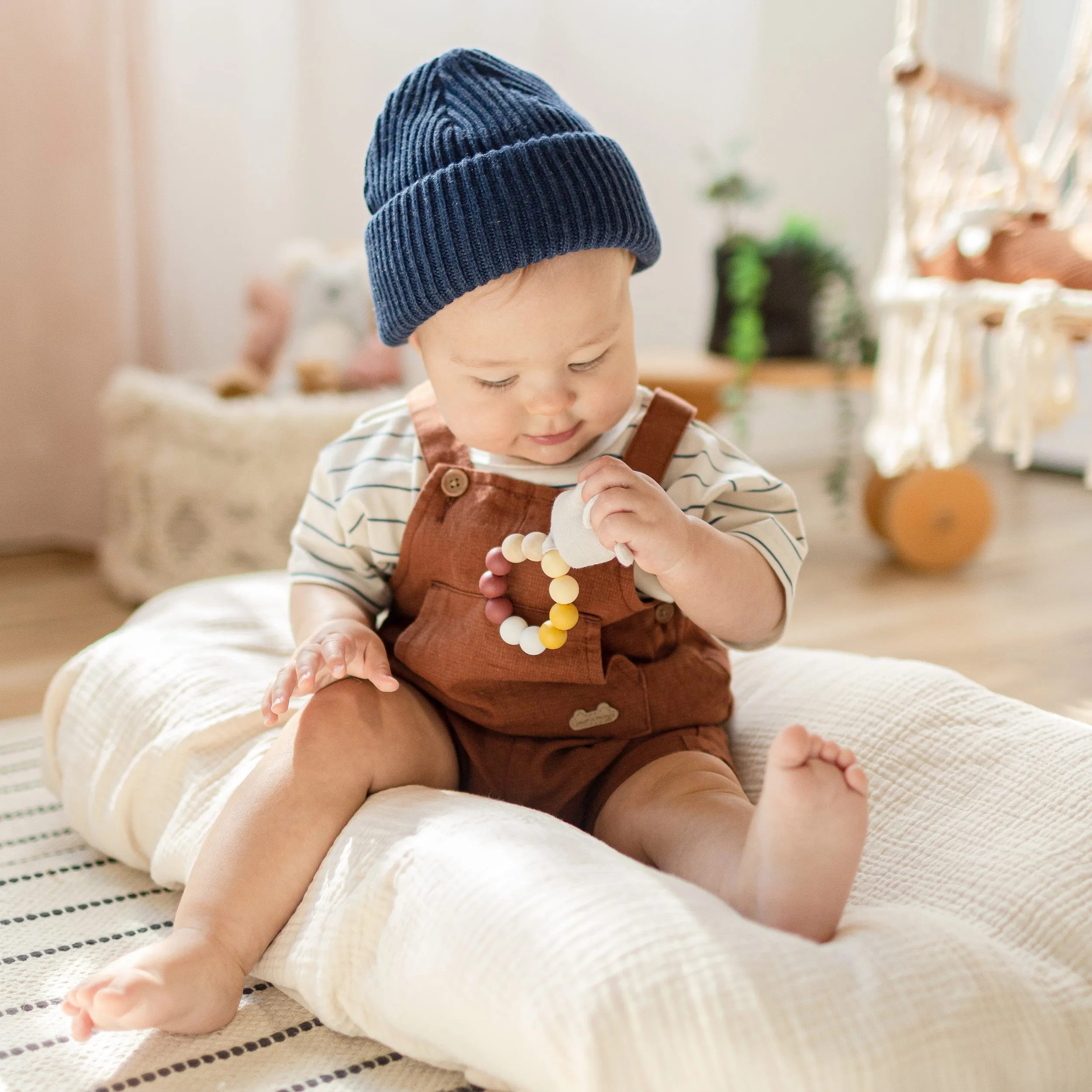 Salopette rouille ample en lin, naissance || Rust loose fit overall in linen, newborn