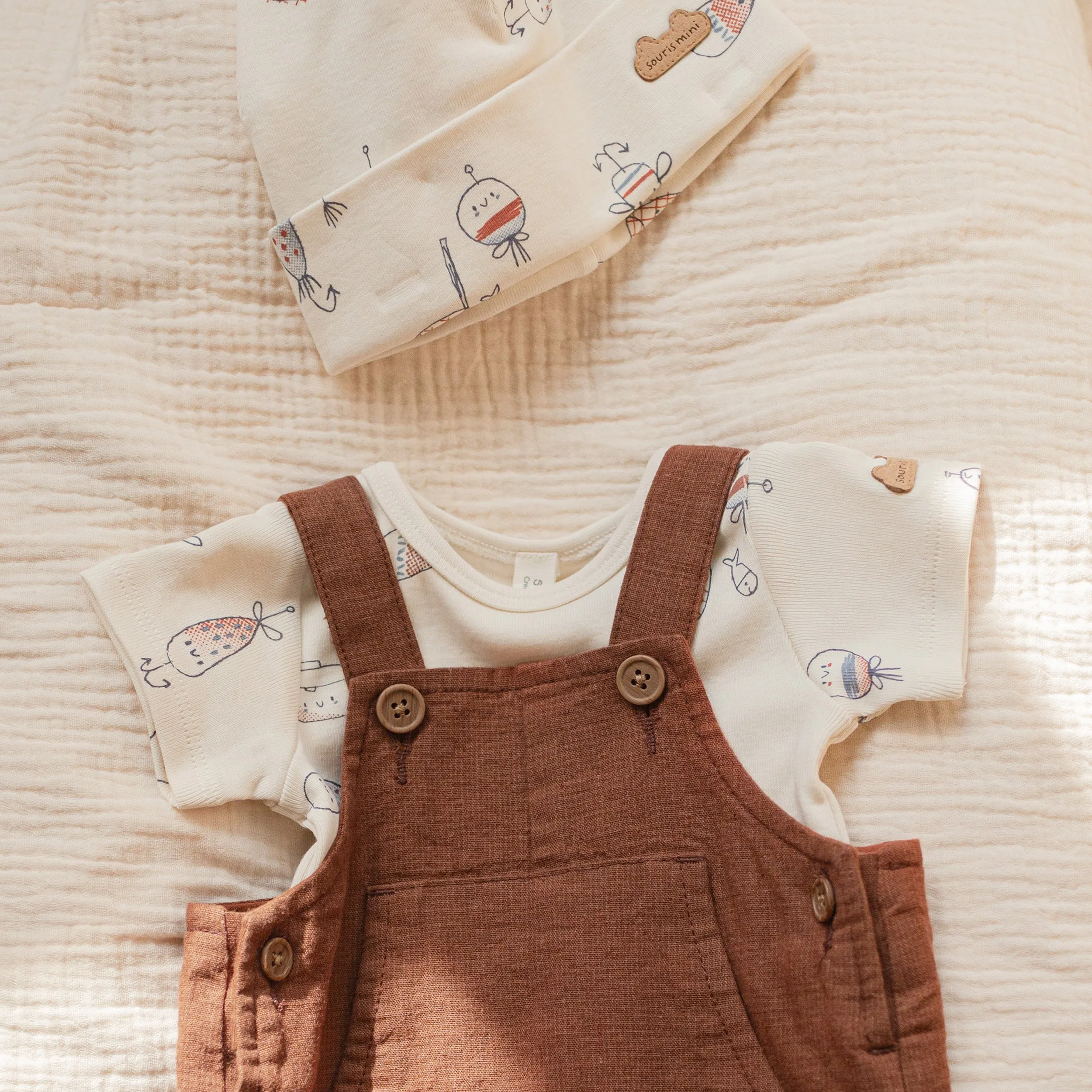 Salopette rouille ample en lin, naissance || Rust loose fit overall in linen, newborn