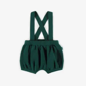 Salopette verte de maille à culotte courte, bébé || Green knitted overall with short pants, baby
