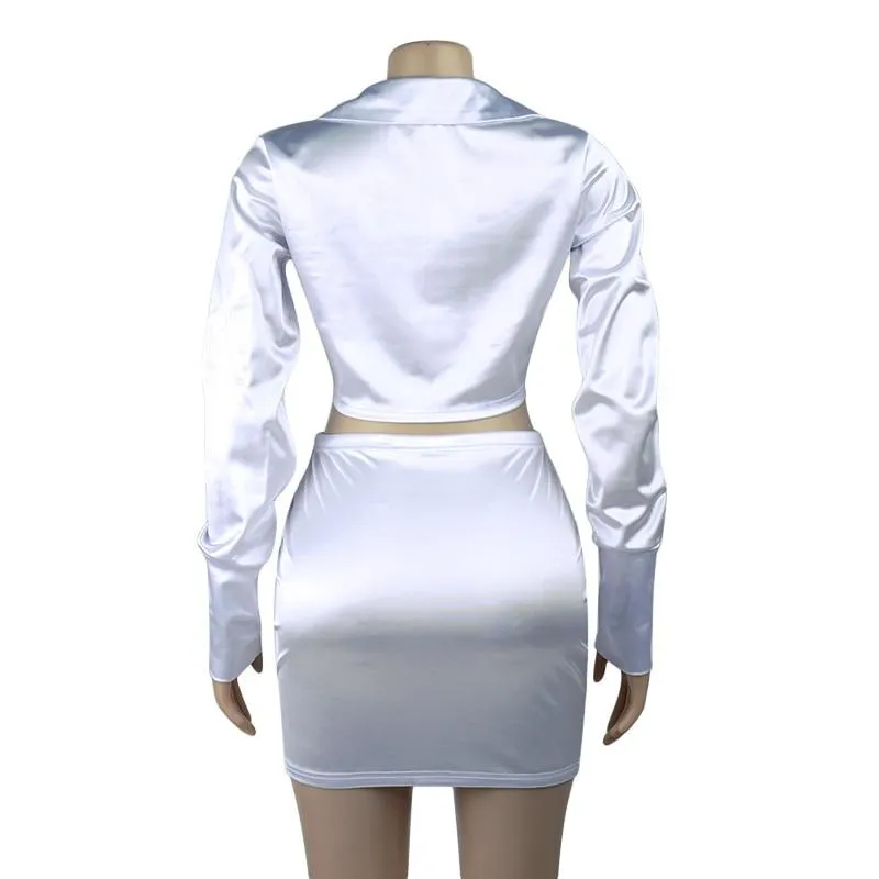 Santana Satin Tie Top And Skirt Set