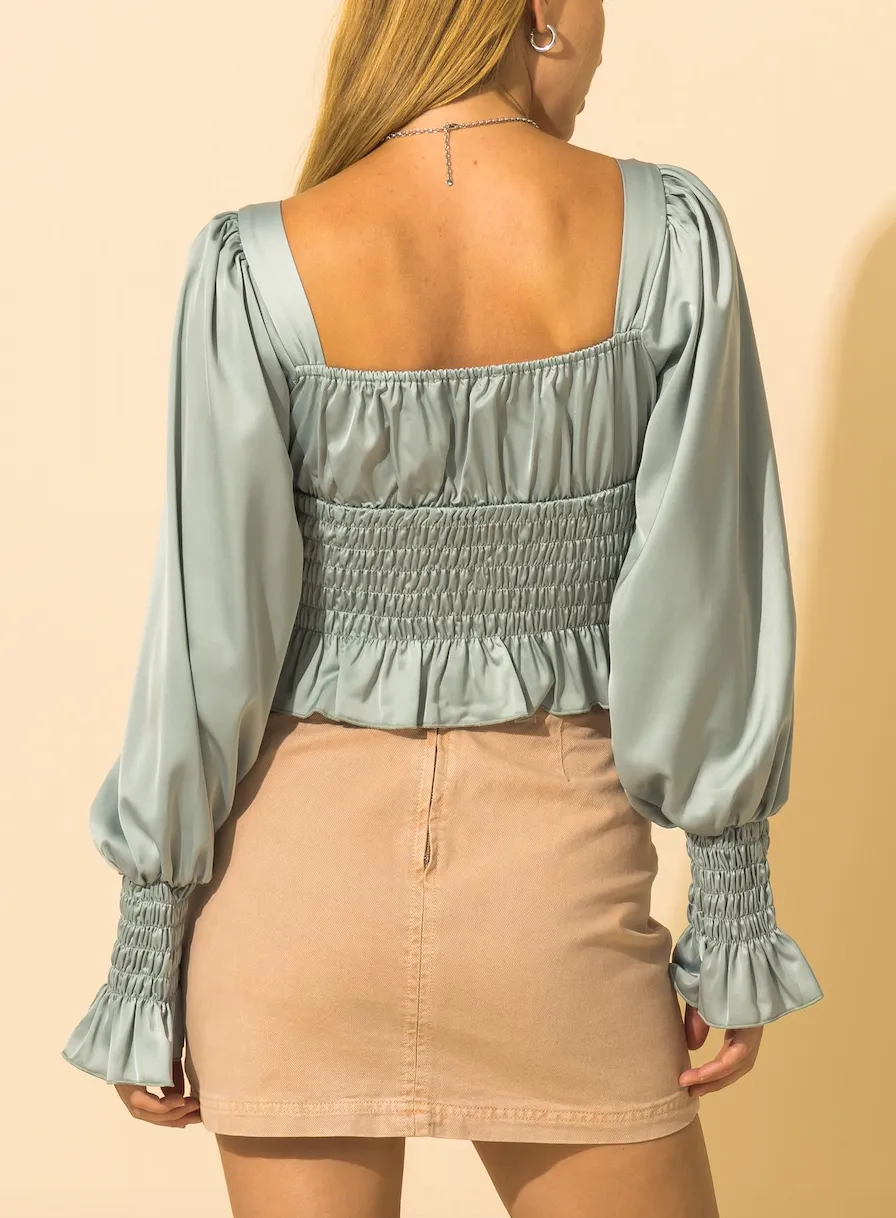 Satin Smock Peplum Top