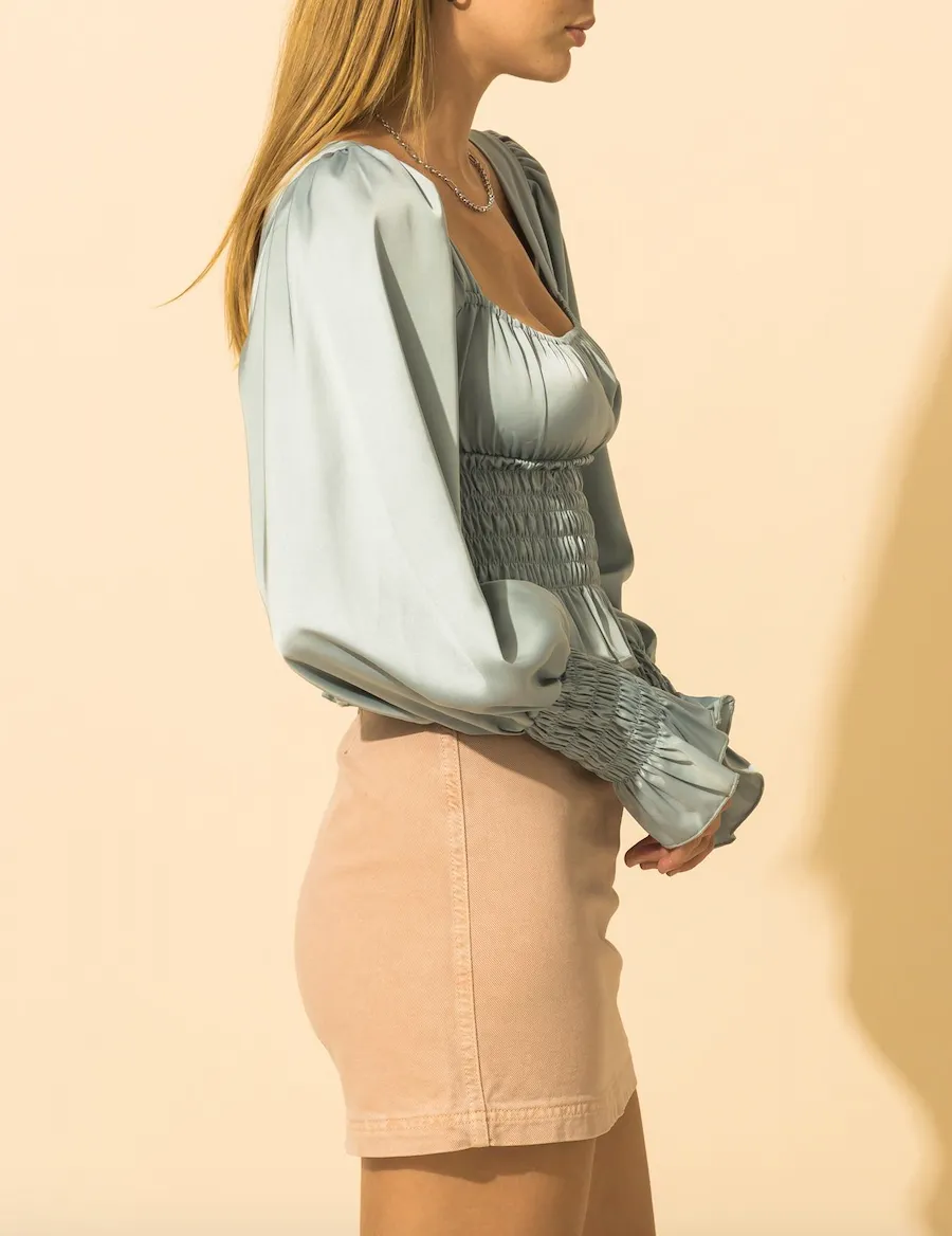 Satin Smock Peplum Top