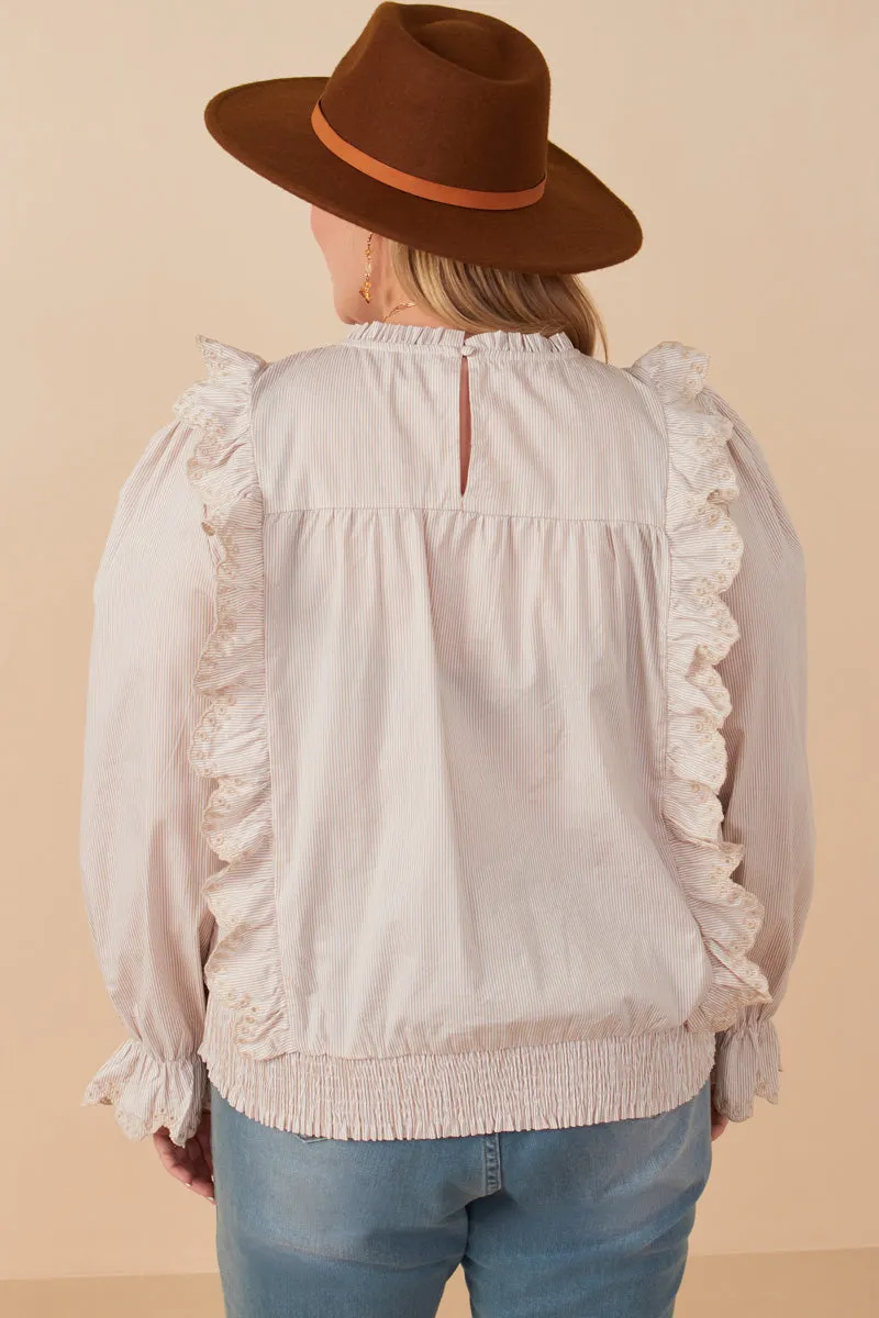Scallop Lace Detail Ruffled Poplin Top