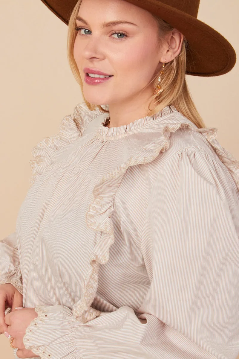 Scallop Lace Detail Ruffled Poplin Top