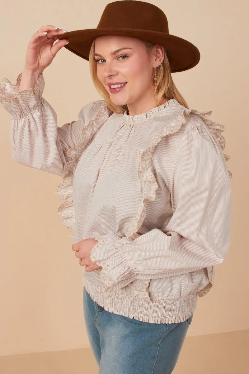 Scallop Lace Detail Ruffled Poplin Top