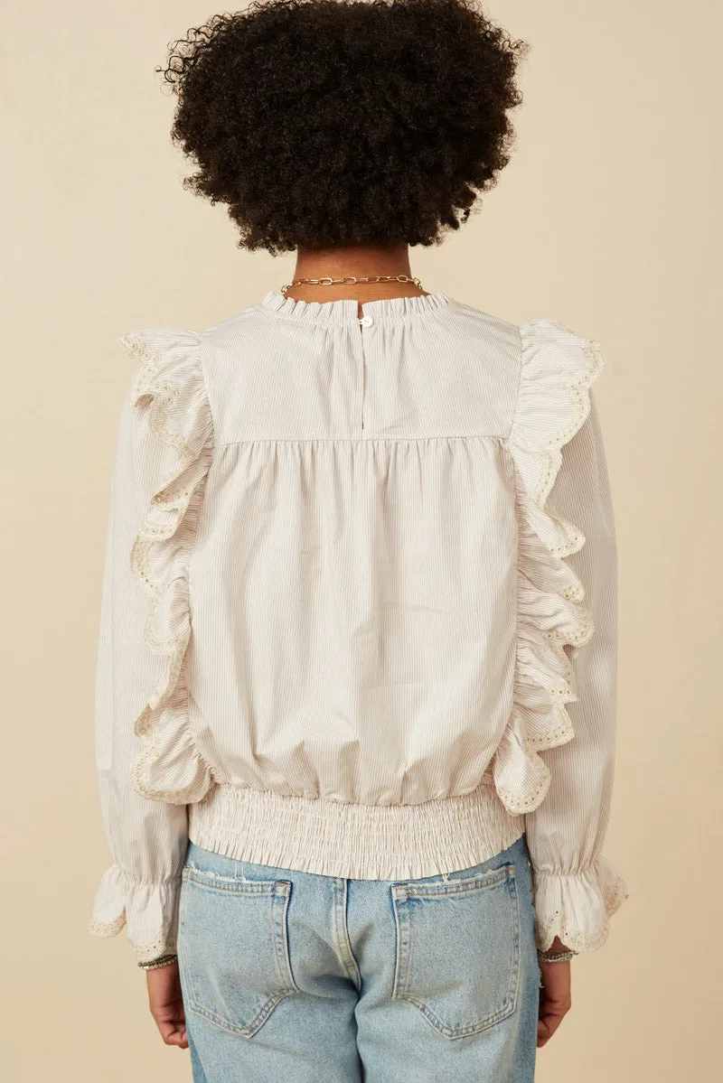 Scallop Lace Detail Ruffled Poplin Top