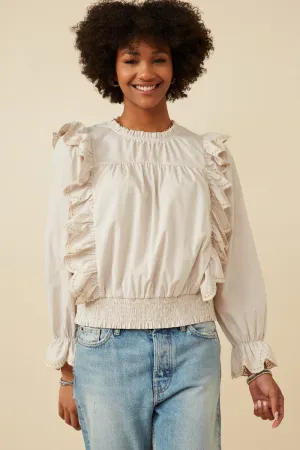 Scallop Lace Detail Ruffled Poplin Top