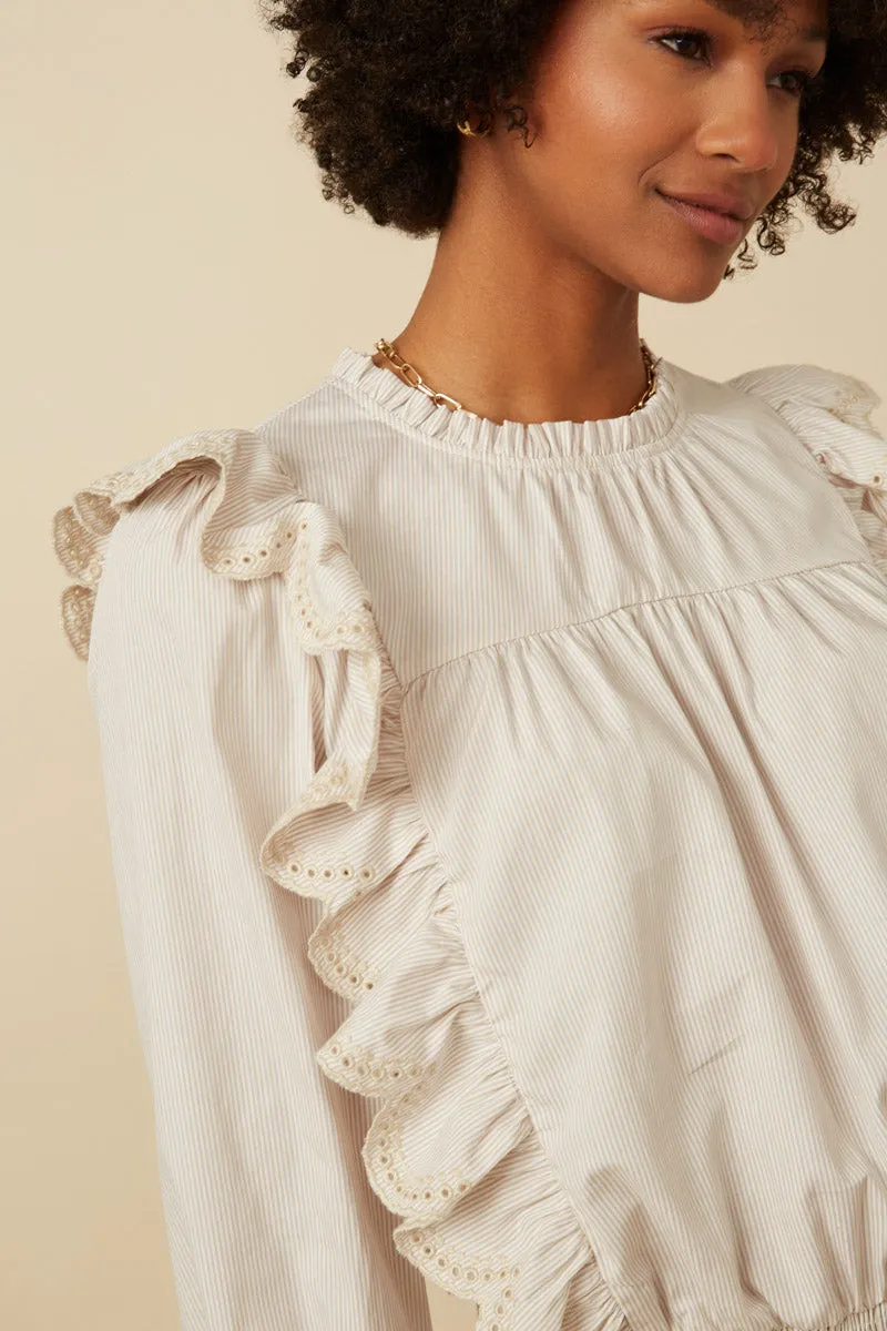 Scallop Lace Detail Ruffled Poplin Top