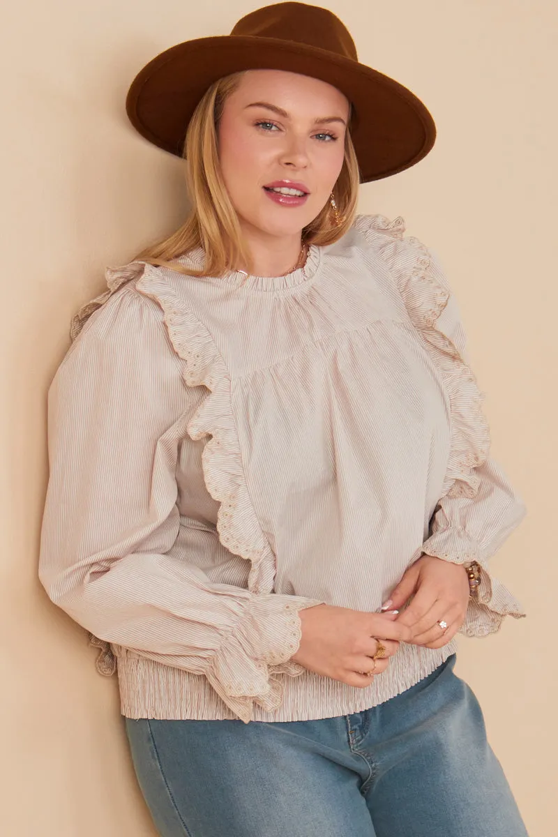 Scallop Lace Detail Ruffled Poplin Top