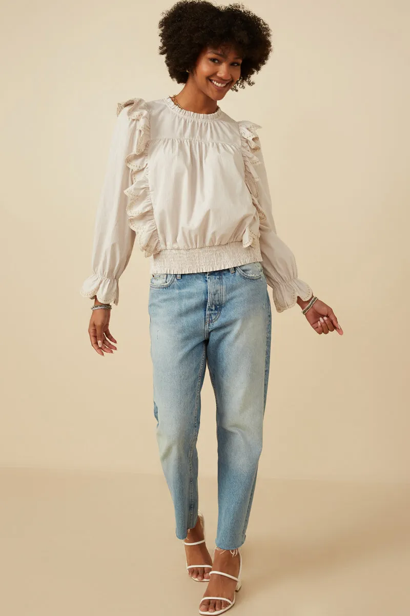 Scallop Lace Detail Ruffled Poplin Top