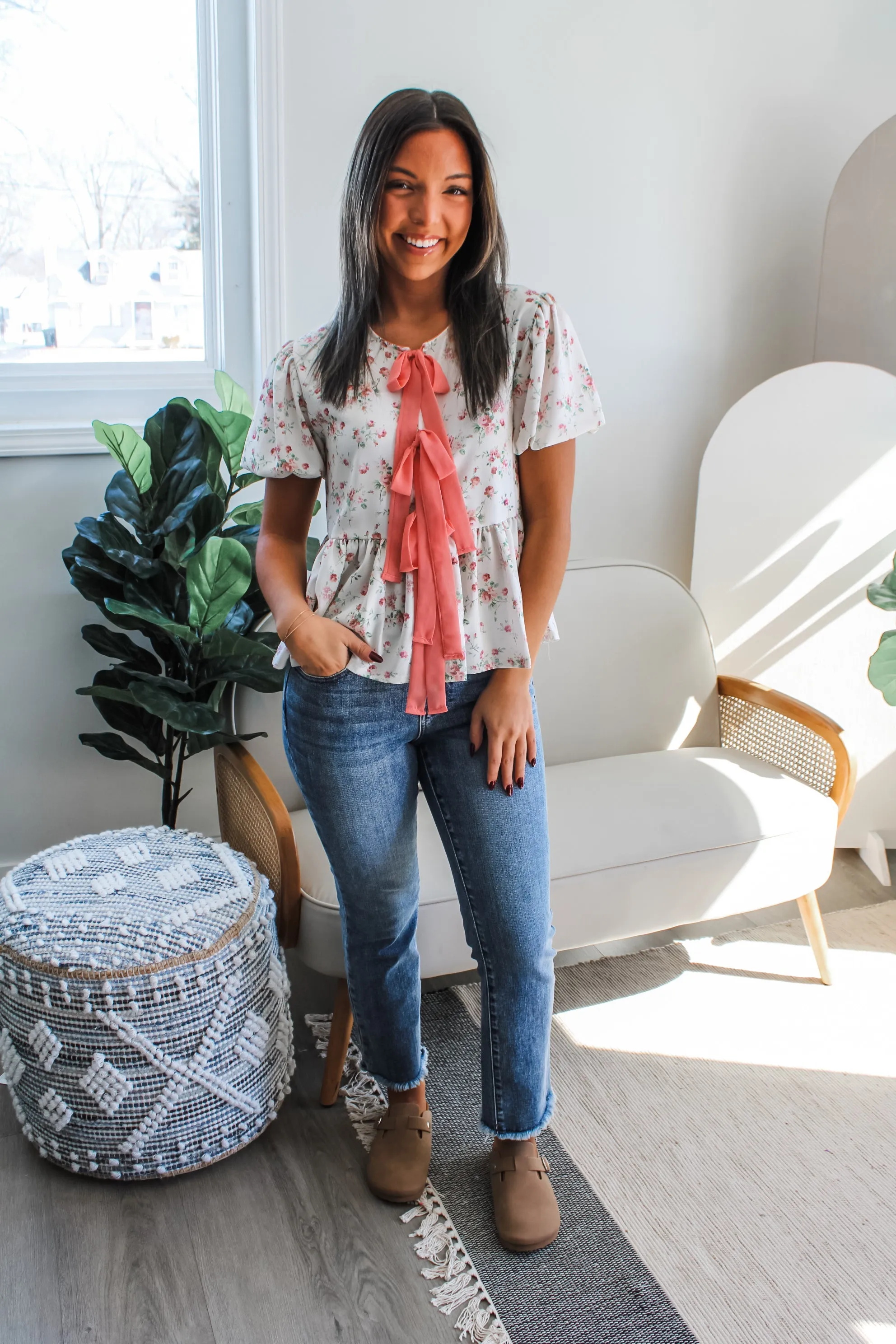 Secret Garden Peplum Blouse • Cream Floral