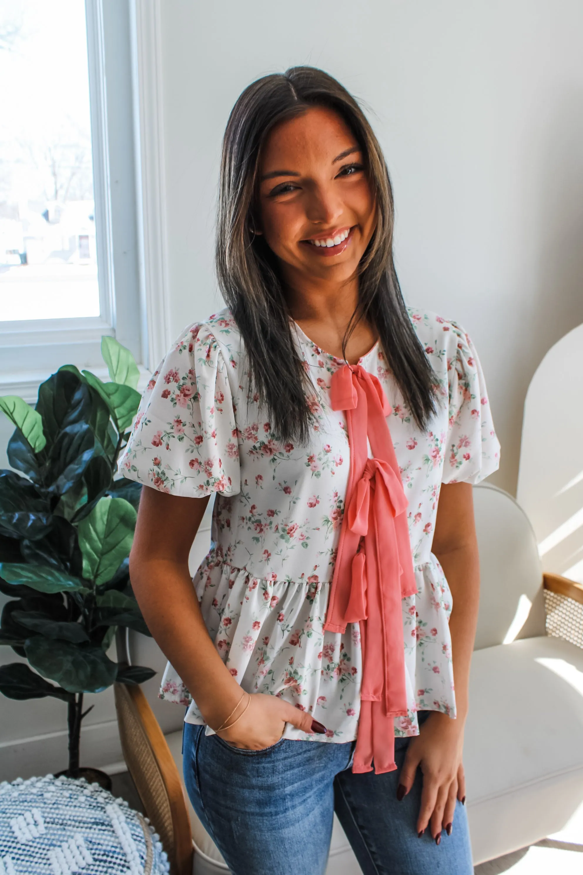 Secret Garden Peplum Blouse • Cream Floral