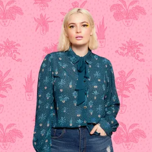 Self Care Plants Printed Bow Blouse