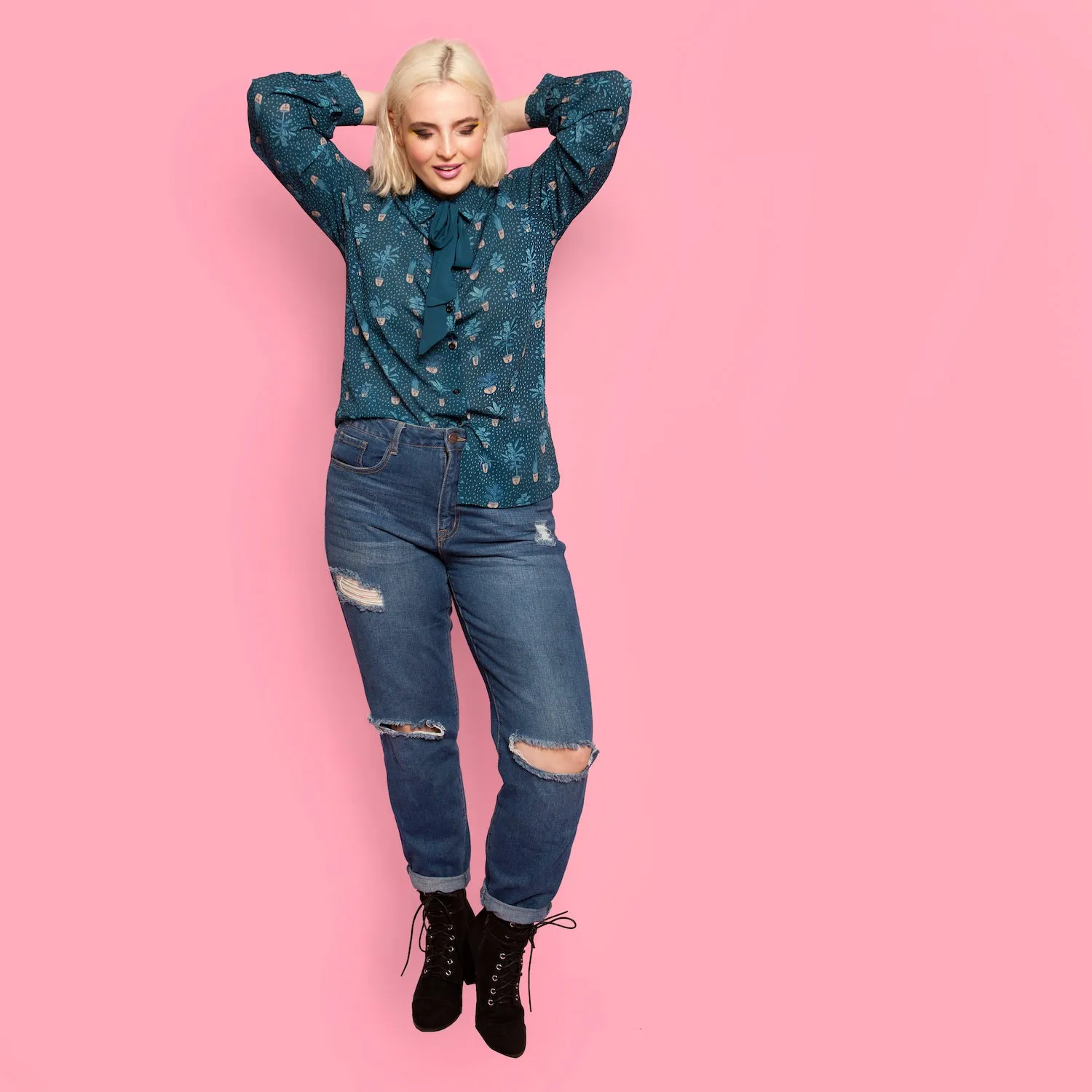Self Care Plants Printed Bow Blouse