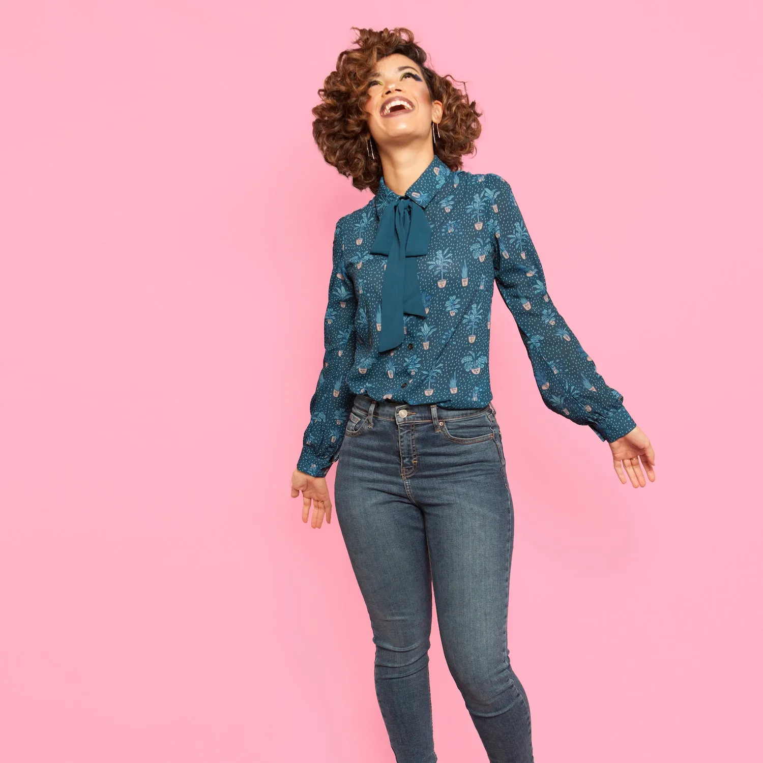 Self Care Plants Printed Bow Blouse