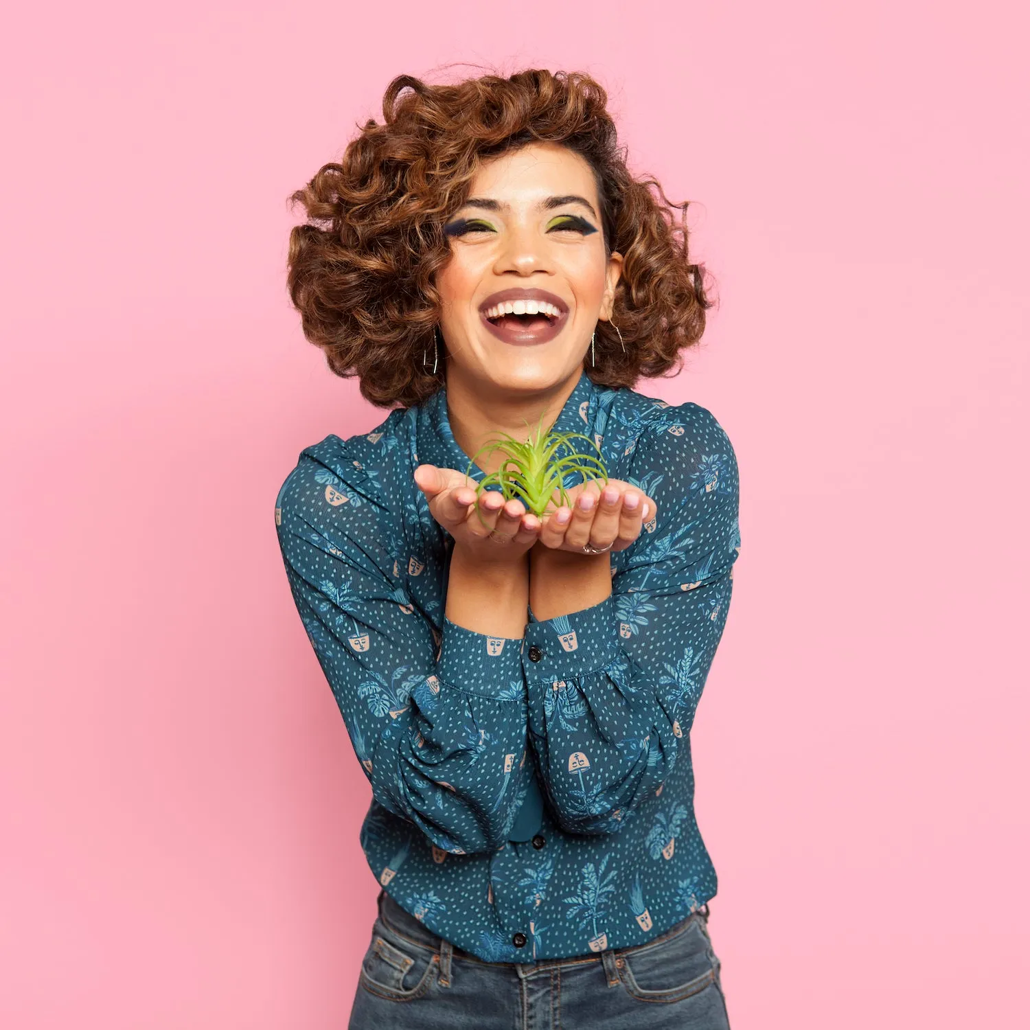 Self Care Plants Printed Bow Blouse