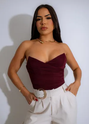 Serene Drape Mesh Corset Top Red