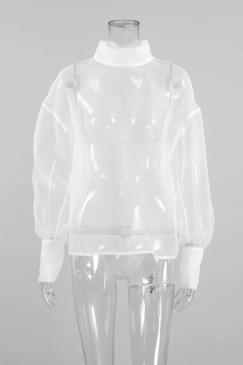 Sexy Buttons See-Through Mesh Turtleneck Tops