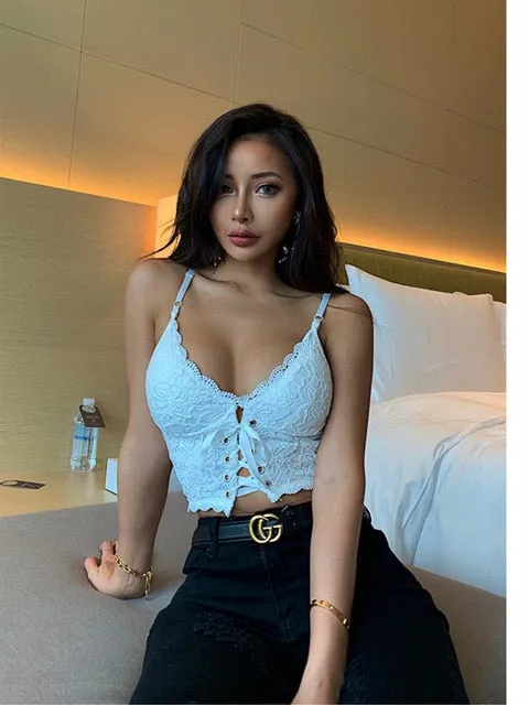 Sexy Lace Strap Backless Short Women Crop Top