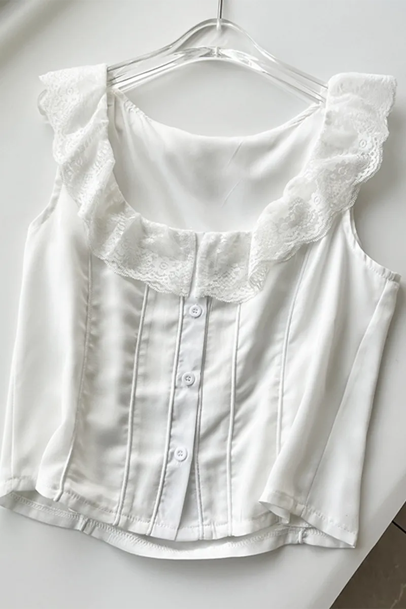 Sexy Solid Color Lace U Neck Tops
