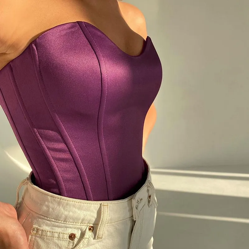 Sexy Women Tube Tops Solid Sleeveless Slim Skinny Corset