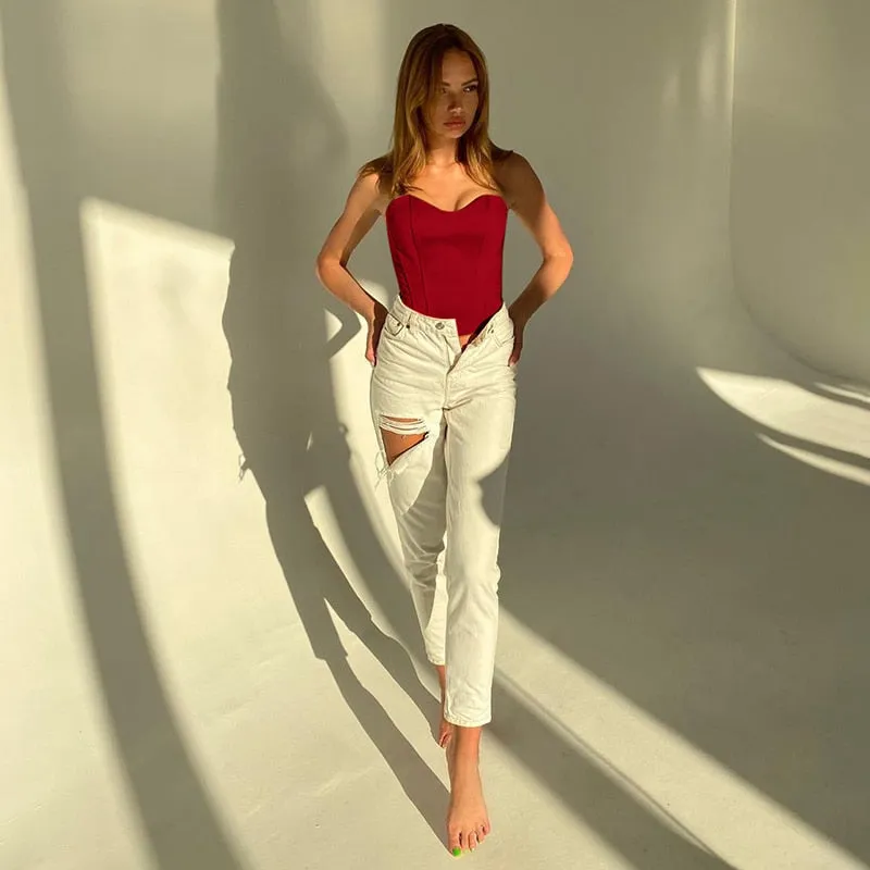 Sexy Women Tube Tops Solid Sleeveless Slim Skinny Corset