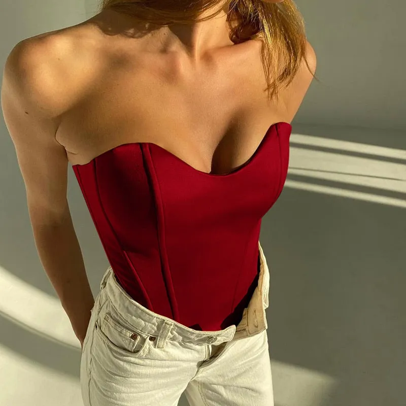 Sexy Women Tube Tops Solid Sleeveless Slim Skinny Corset