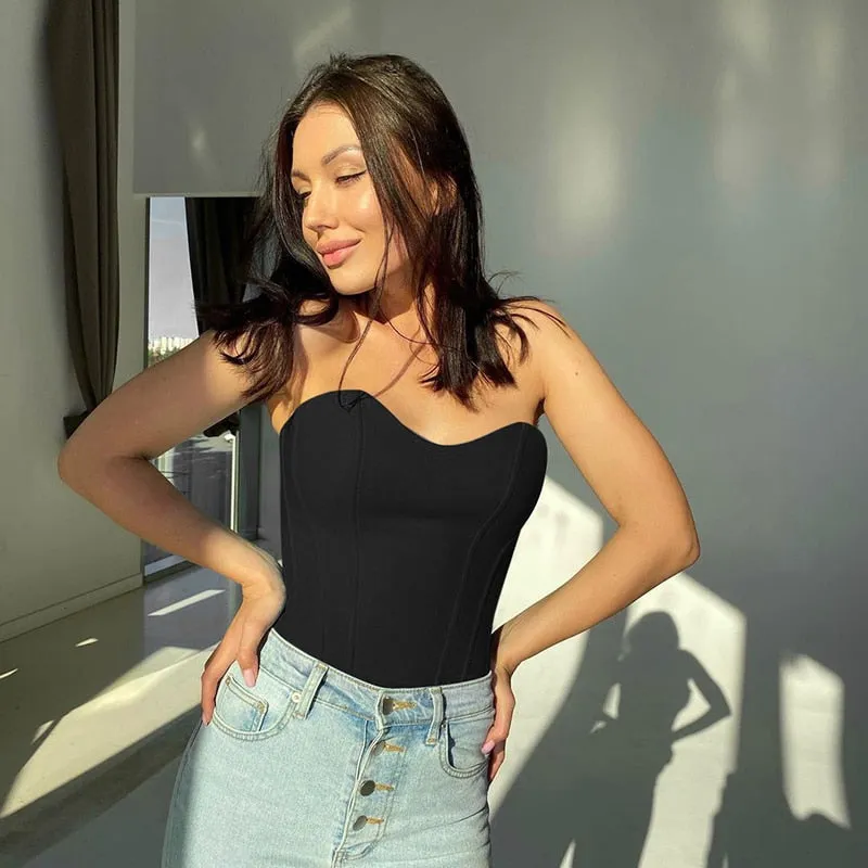 Sexy Women Tube Tops Solid Sleeveless Slim Skinny Corset