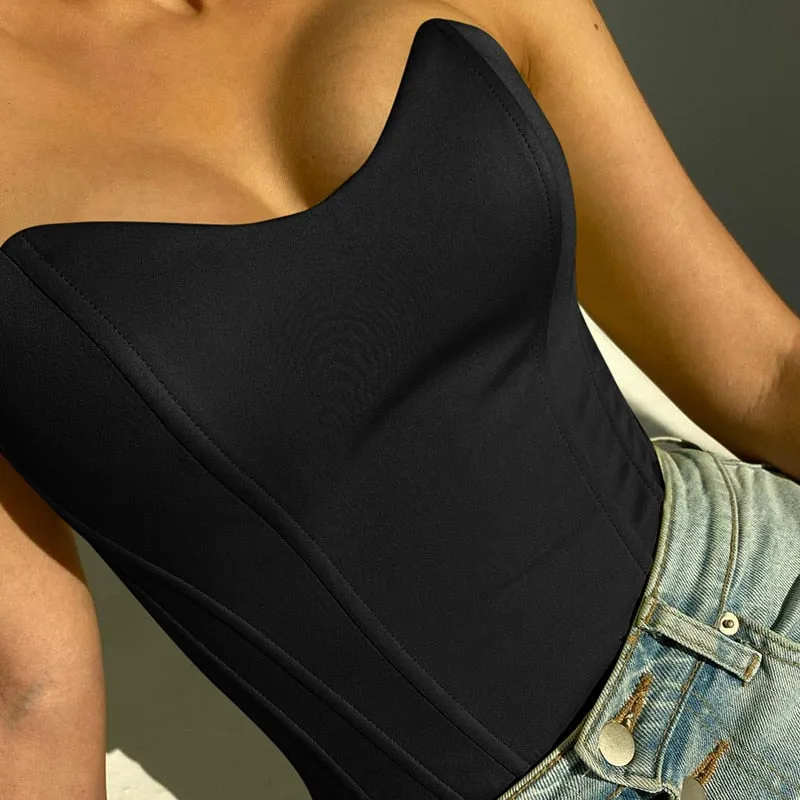 Sexy Women Tube Tops Solid Sleeveless Slim Skinny Corset