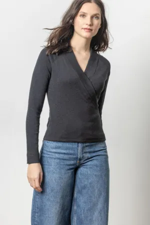 Shawl collar faux wrap top PA2706