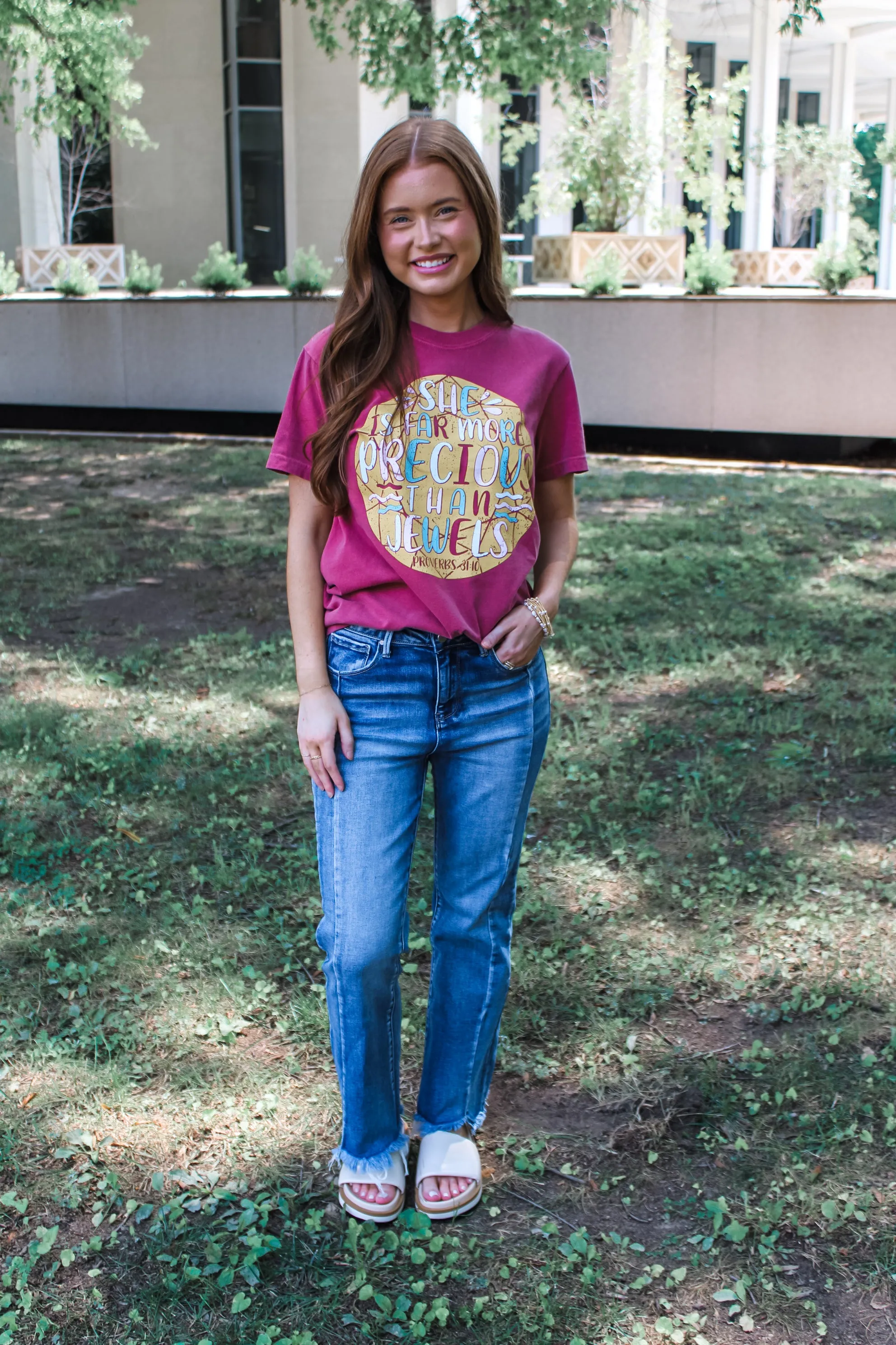 She Is Far More Precious Than Jewels Graphic Tee • Wine - FINAL SALE