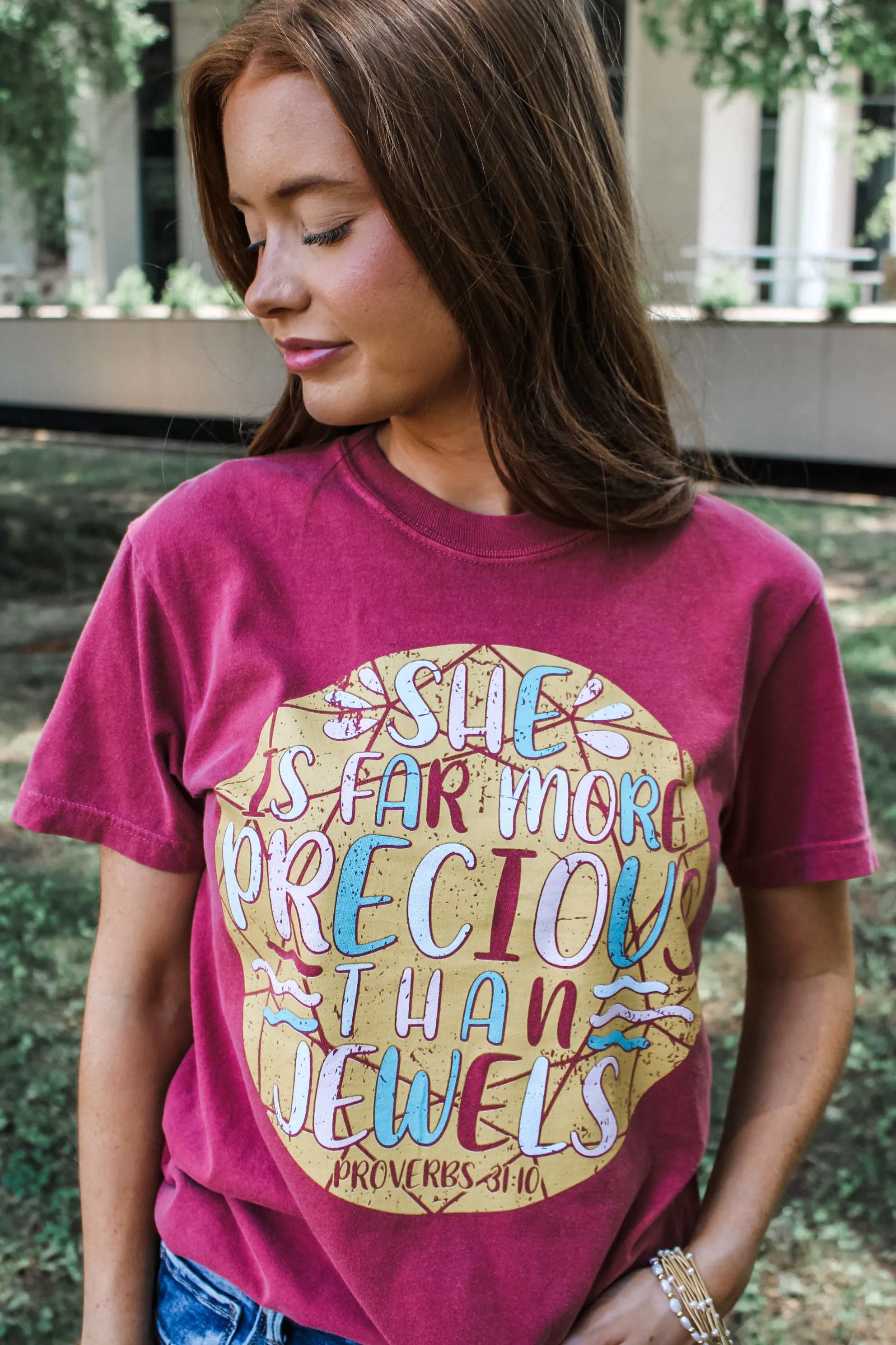 She Is Far More Precious Than Jewels Graphic Tee • Wine - FINAL SALE