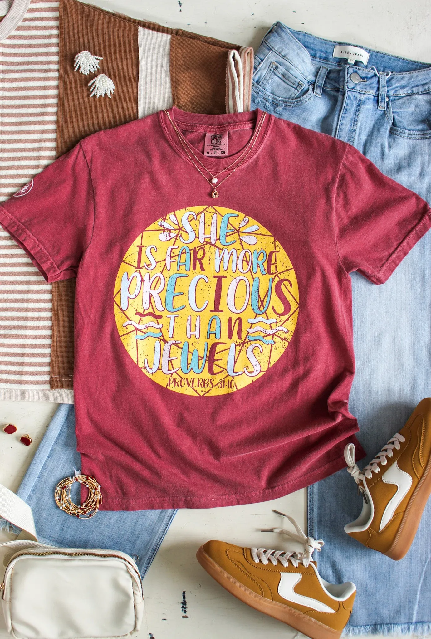She Is Far More Precious Than Jewels Graphic Tee • Wine - FINAL SALE