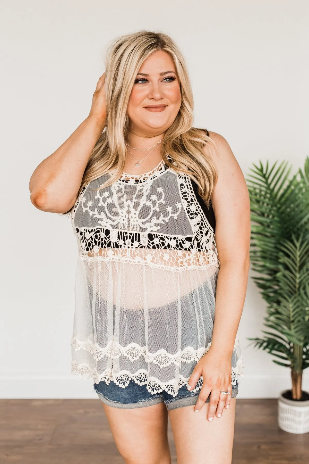 Shine Like The Sun Mesh & Lace Cover Up- Ivory